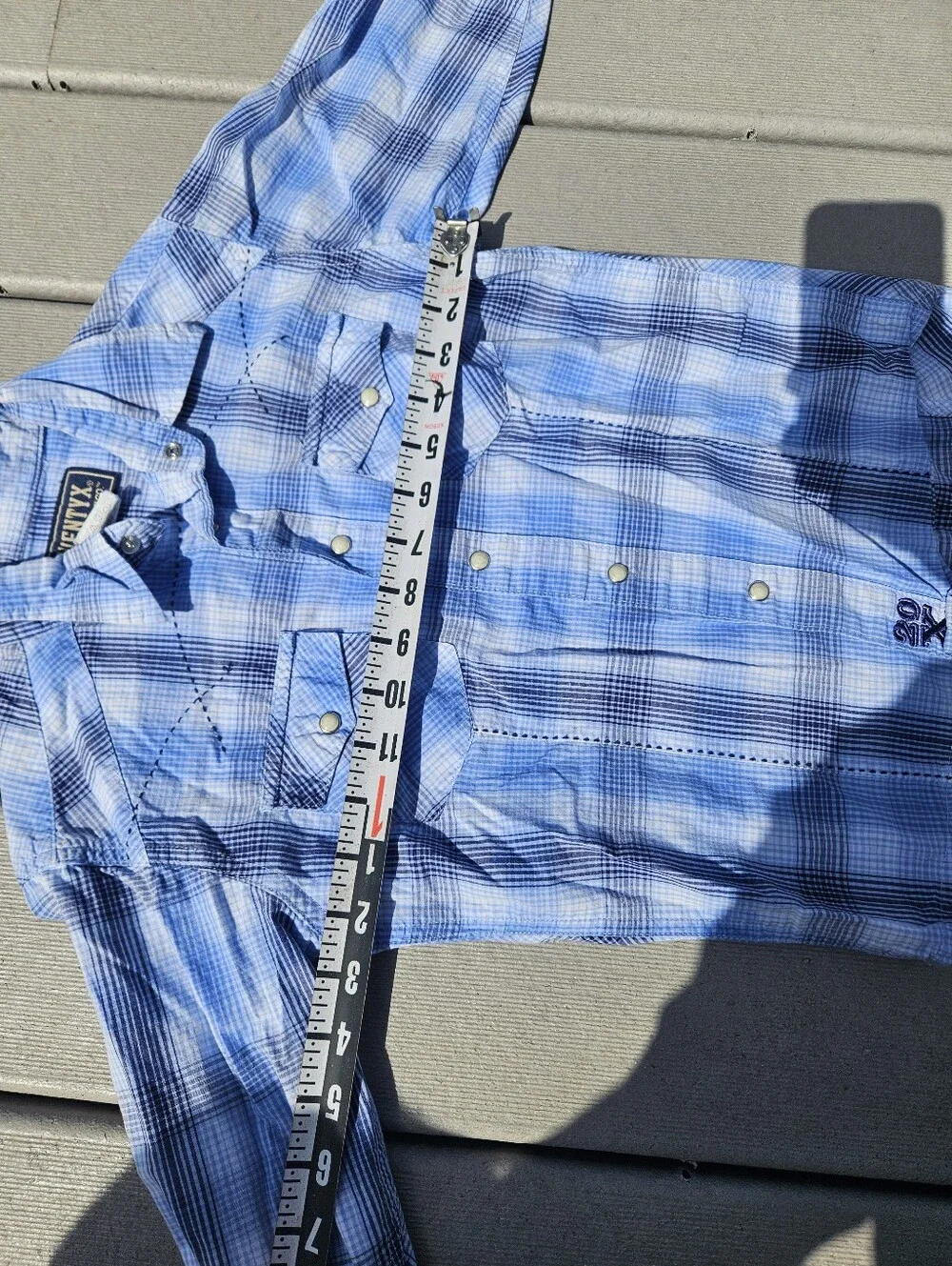 Wrangler 20X Boys Pearl Snap Shirt Medium 7-8 Blue Plaid Long Sleeve Western Kid